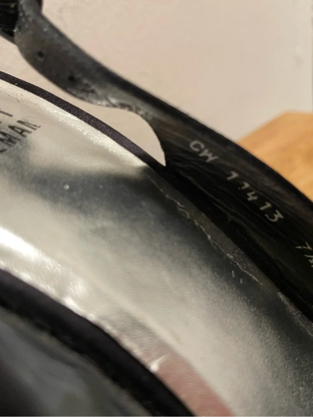 Stuart Weitzman Black Satin Peep Toe Slingback Heels - Size 7.5 M